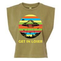 Get In Loser UFO Retro Alien Spaceship Garment-Dyed Women's Muscle Tee
