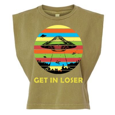 Get In Loser UFO Retro Alien Spaceship Garment-Dyed Women's Muscle Tee