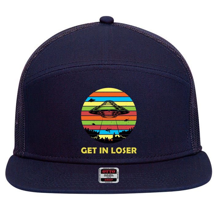 Get In Loser UFO Retro Alien Spaceship 7 Panel Mesh Trucker Snapback Hat