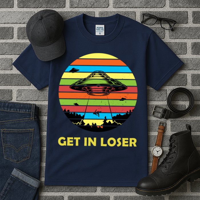 Get In Loser UFO Retro Alien Spaceship Tall T-Shirt
