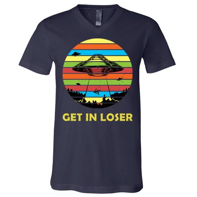 Get In Loser UFO Retro Alien Spaceship V-Neck T-Shirt