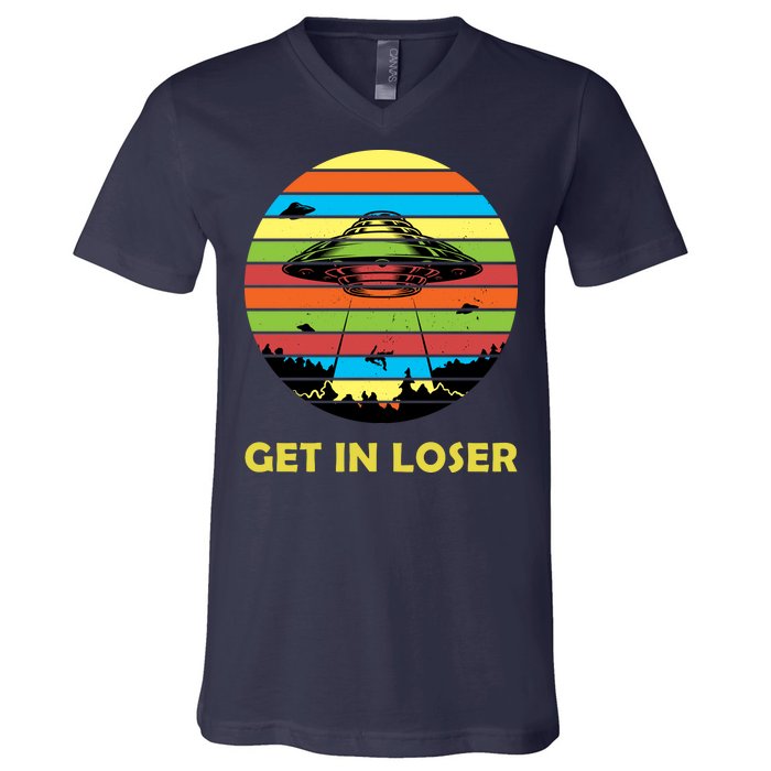 Get In Loser UFO Retro Alien Spaceship V-Neck T-Shirt