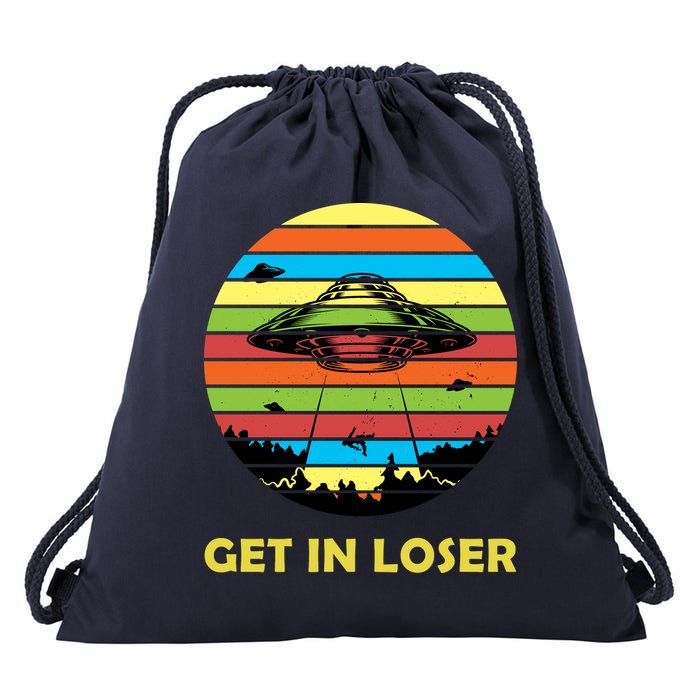 Get In Loser UFO Retro Alien Spaceship Drawstring Bag