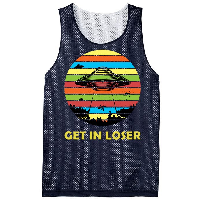 Get In Loser UFO Retro Alien Spaceship Mesh Reversible Basketball Jersey Tank