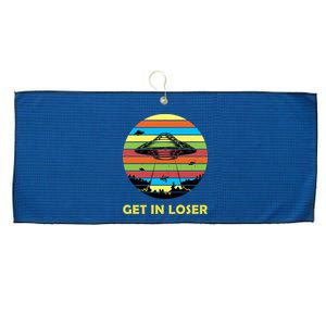 Get In Loser UFO Retro Alien Spaceship Large Microfiber Waffle Golf Towel