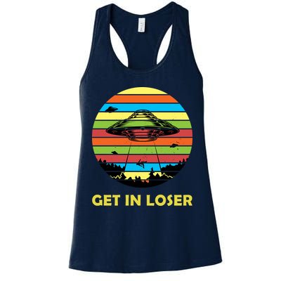 Get In Loser UFO Retro Alien Spaceship Womens Tank Top