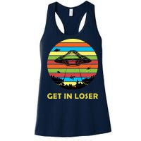 Get In Loser UFO Retro Alien Spaceship Women's Racerback Tank