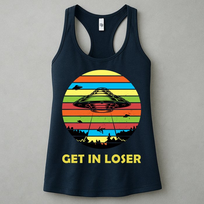 Get In Loser UFO Retro Alien Spaceship Womens Tank Top