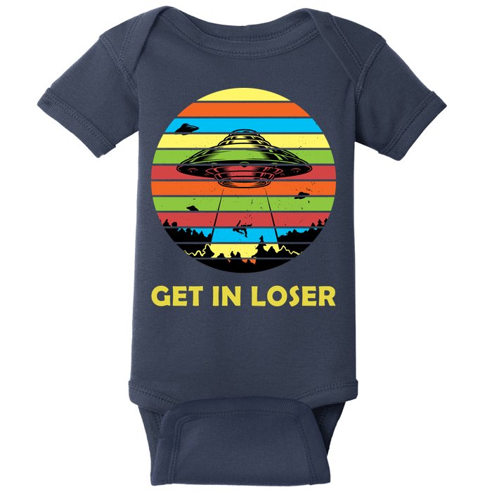 Get In Loser UFO Retro Alien Spaceship Baby Bodysuit