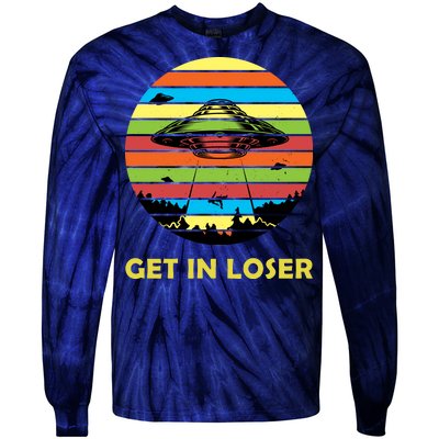 Get In Loser UFO Retro Alien Spaceship Tie-Dye Long Sleeve Shirt