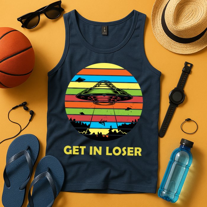 Get In Loser UFO Retro Alien Spaceship Tank Top