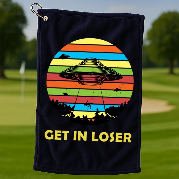 Get In Loser UFO Retro Alien Spaceship Golf Towel
