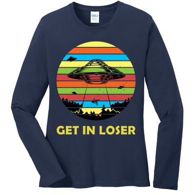 Get In Loser UFO Retro Alien Spaceship Ladies Long Sleeve Shirt