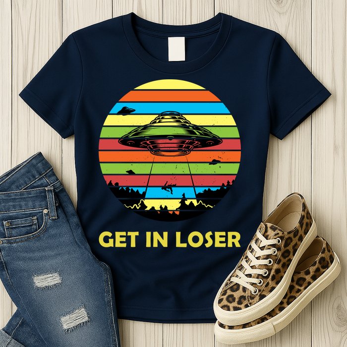 Get In Loser UFO Retro Alien Spaceship Womens T-Shirt