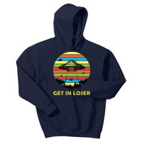 Get In Loser UFO Retro Alien Spaceship Kids Hoodie