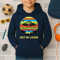 Get In Loser UFO Retro Alien Spaceship Kids Hoodie