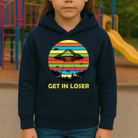 Get In Loser UFO Retro Alien Spaceship Kids Hoodie