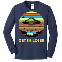 Get In Loser UFO Retro Alien Spaceship Kids Long Sleeve Shirt