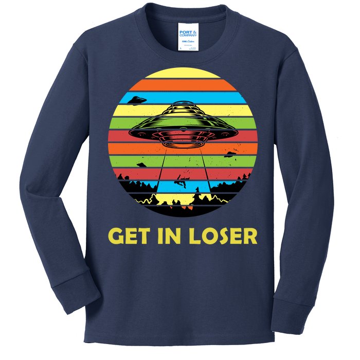 Get In Loser UFO Retro Alien Spaceship Kids Long Sleeve Shirt