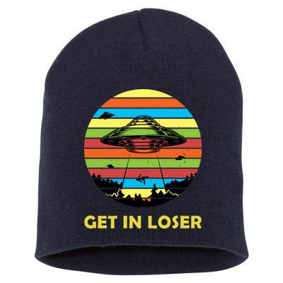 Get In Loser UFO Retro Alien Spaceship Short Acrylic Beanie