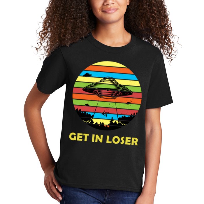 Get In Loser UFO Retro Alien Spaceship Kids T-Shirt