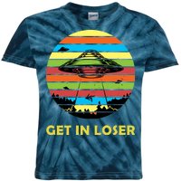 Get In Loser UFO Retro Alien Spaceship Kids Tie-Dye T-Shirt