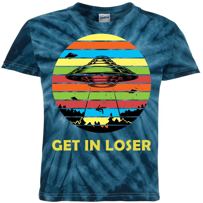 Get In Loser UFO Retro Alien Spaceship Kids Tie-Dye T-Shirt