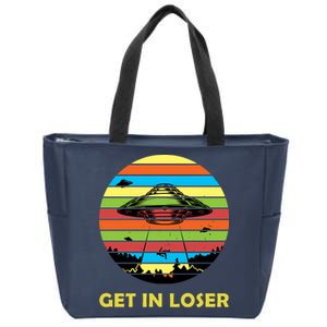 Get In Loser UFO Retro Alien Spaceship Zip Tote Bag