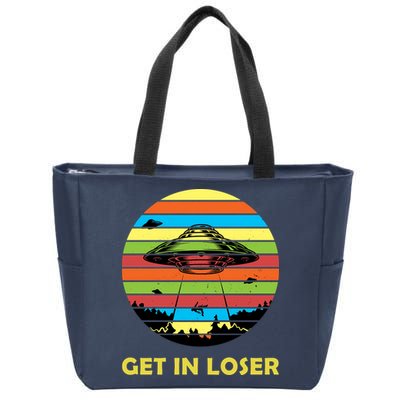 Get In Loser UFO Retro Alien Spaceship Zip Tote Bag