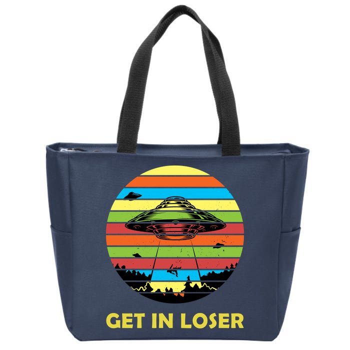 Get In Loser UFO Retro Alien Spaceship Zip Tote Bag