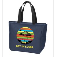 Get In Loser UFO Retro Alien Spaceship Zip Tote Bag