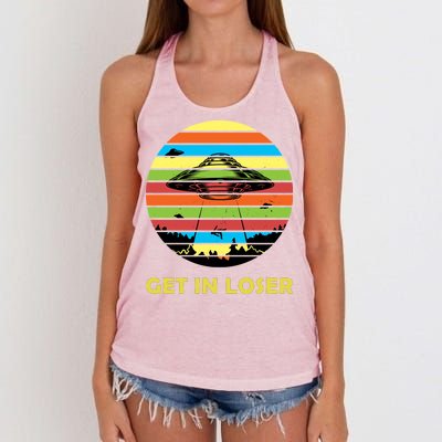 Get In Loser UFO Retro Alien Spaceship Women's Knotted Racerback Tank