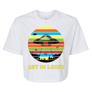 Get In Loser UFO Retro Alien Spaceship Bella+Canvas Jersey Crop Tee