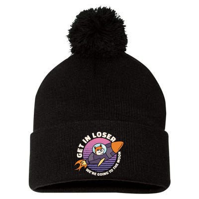 Get In Loser We're Going To The Moon Pom Pom 12in Knit Beanie