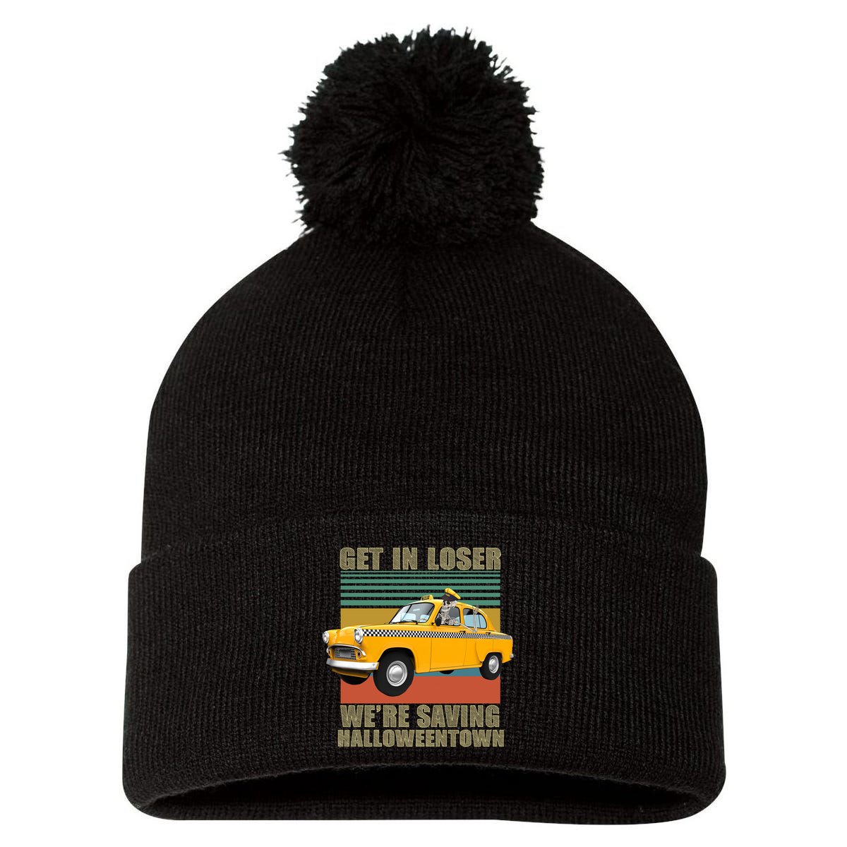 Get In Losers We're Saving Halloween Town Pom Pom 12in Knit Beanie