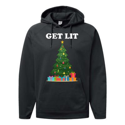 Get Lit Funny Christmas Performance Fleece Hoodie