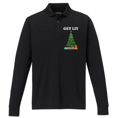 Get Lit Funny Christmas Performance Long Sleeve Polo