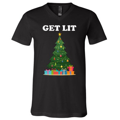 Get Lit Funny Christmas V-Neck T-Shirt