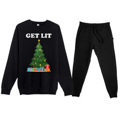 Get Lit Funny Christmas Premium Crewneck Sweatsuit Set