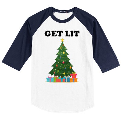 Get Lit Funny Christmas Baseball Sleeve Shirt