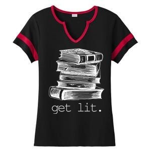 Get Lit Read Books Ladies Halftime Notch Neck Tee