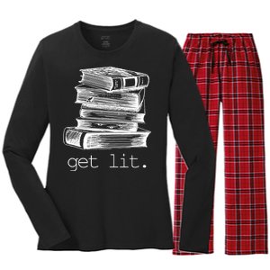 Get Lit Read Books Women's Long Sleeve Flannel Pajama Set 