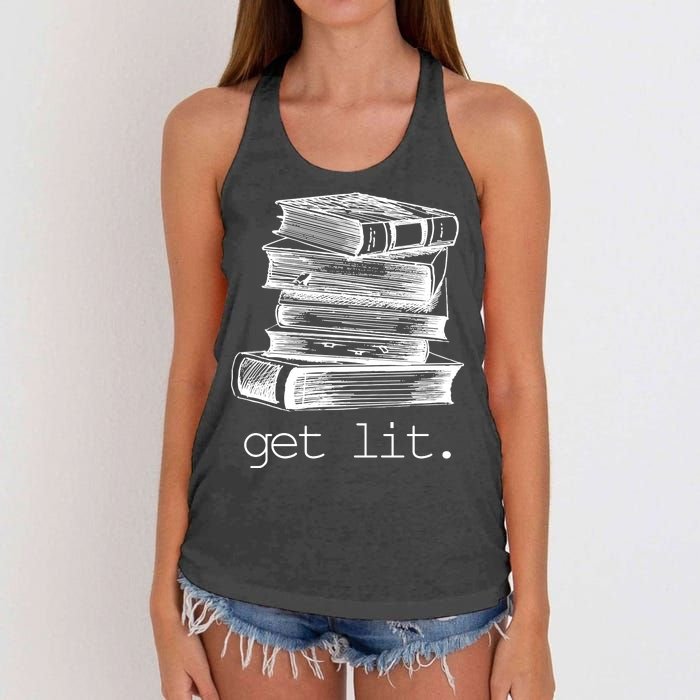 Get Lit Read Books Women's Knotted Racerback Tank