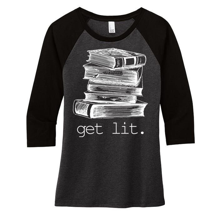 Get Lit Read Books Women's Tri-Blend 3/4-Sleeve Raglan Shirt