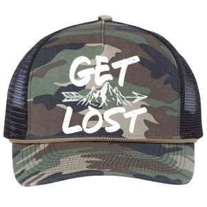 Get Lost Nature Wilderness Lover Retro Rope Trucker Hat Cap