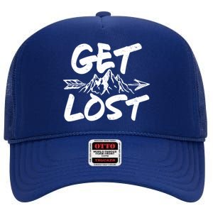 Get Lost Nature Wilderness Lover High Crown Mesh Back Trucker Hat