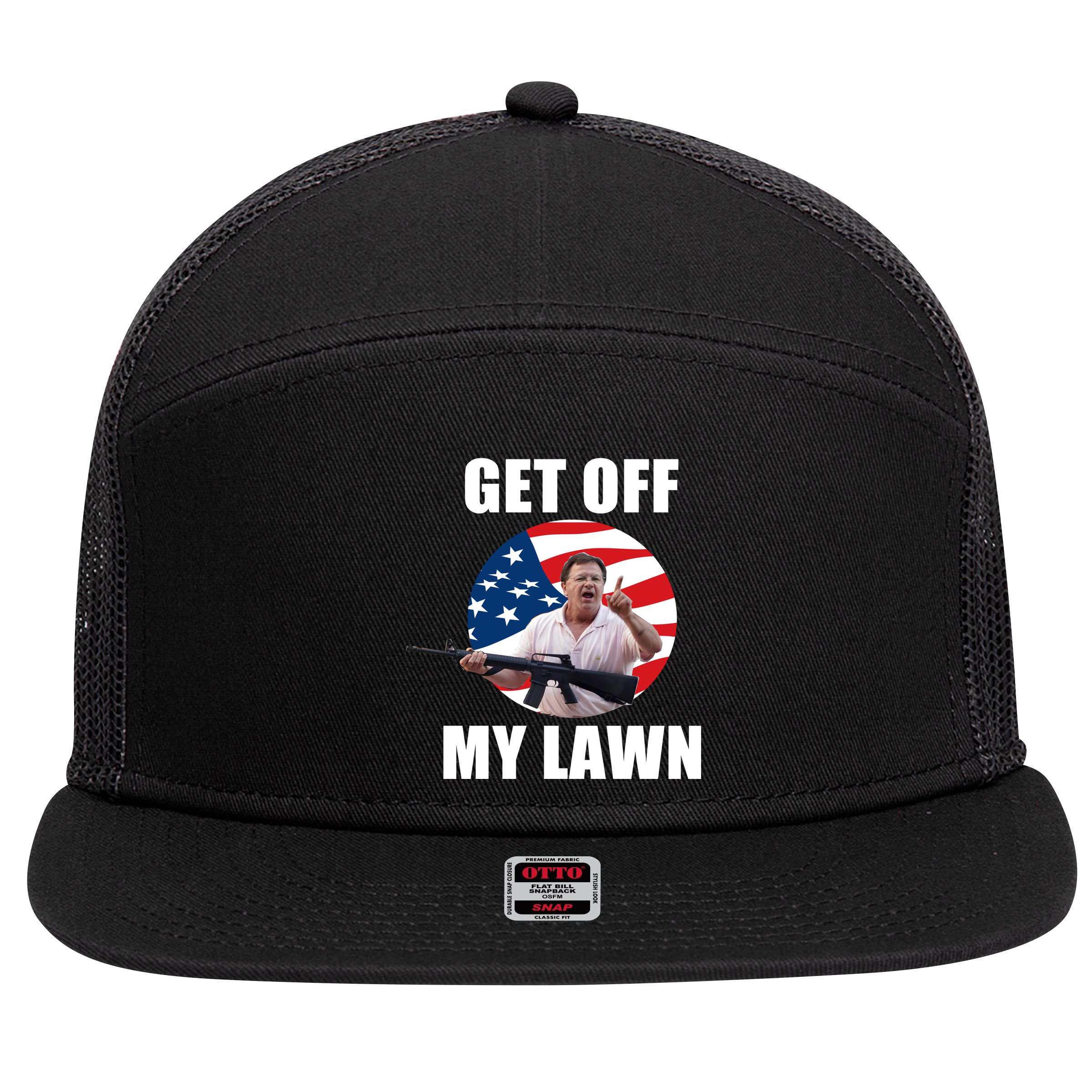 Get Off My Lawn Ken And Karen 7 Panel Mesh Trucker Snapback Hat