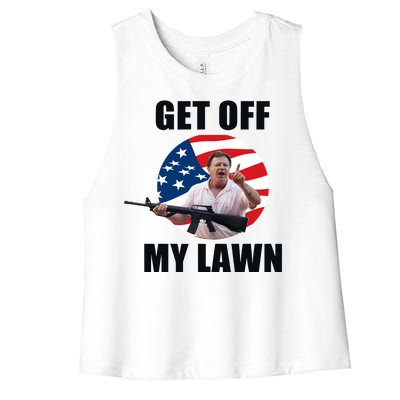 Get Off My Lawn Ken And Karen Women's Racerback Cropped Tank