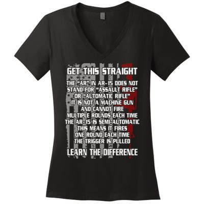 Get This Straight Learn the Difference AR-15 Women's V-Neck T-Shirt