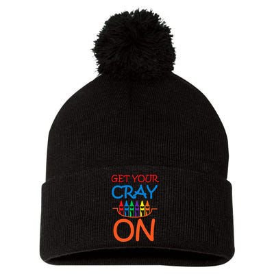 Get Your Cray On Crayon School Art Pom Pom 12in Knit Beanie